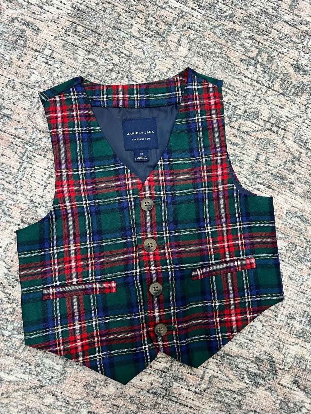 Janie & Jack Plaid 100% Wool Vest Boys 2T